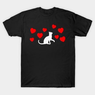 Valentine Cat Catching Hearts T-Shirt